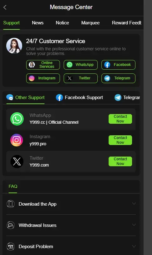 Y9999 customer support